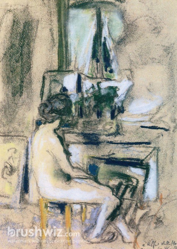 Nude Seated In Front Of The Fireplace By Edouard Vuillard Oil