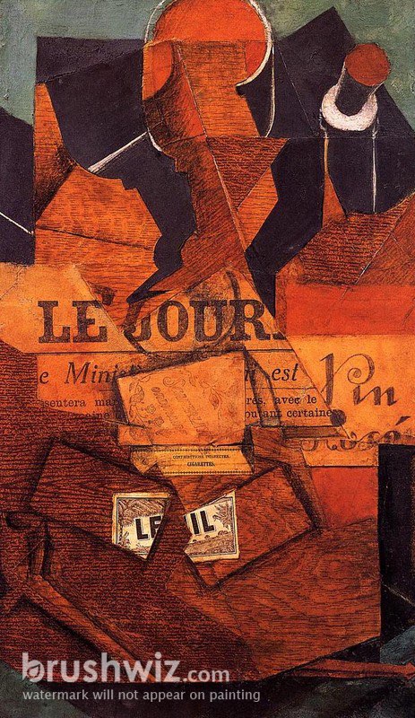 Tobacco Newspaper And Bottle Of Wine By Juan Gris Oil Painting