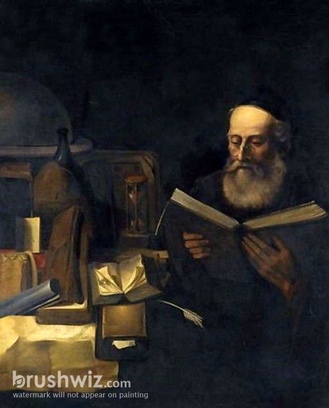 A Scholar In His Study Reading by Willem Van Drielenburg Oil