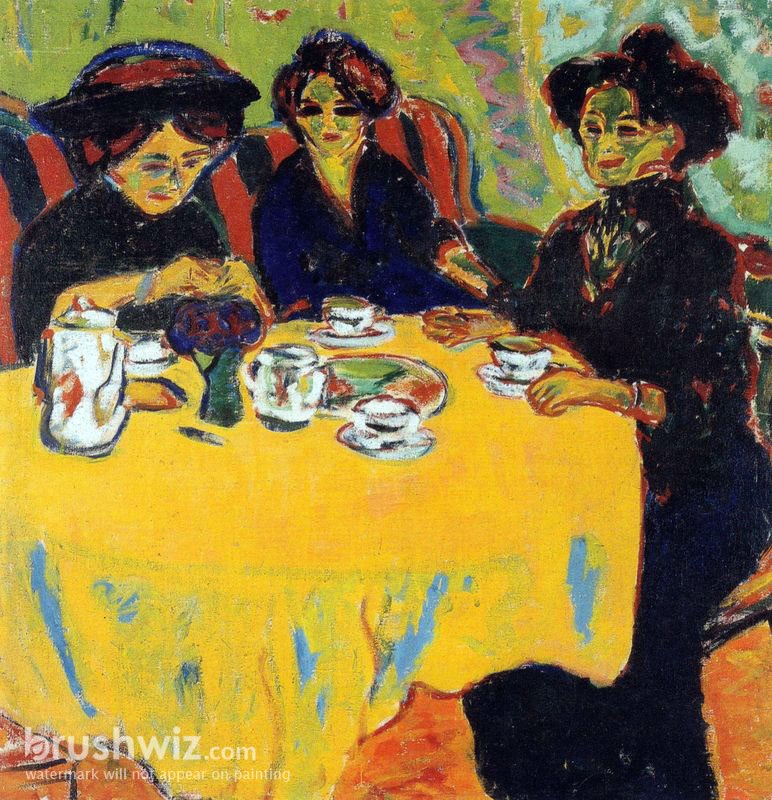 painting of woman drinking coffee