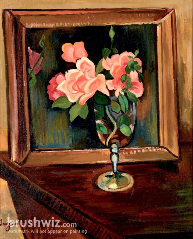 Flowers In A Glass, In Of A Mirror by Suzanne Oil Painting Reproduction