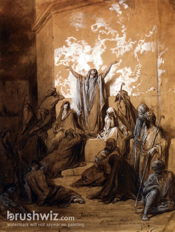 Jeremiah Preaching To His Followers by Gustave Dore - Oil Painting  Reproduction