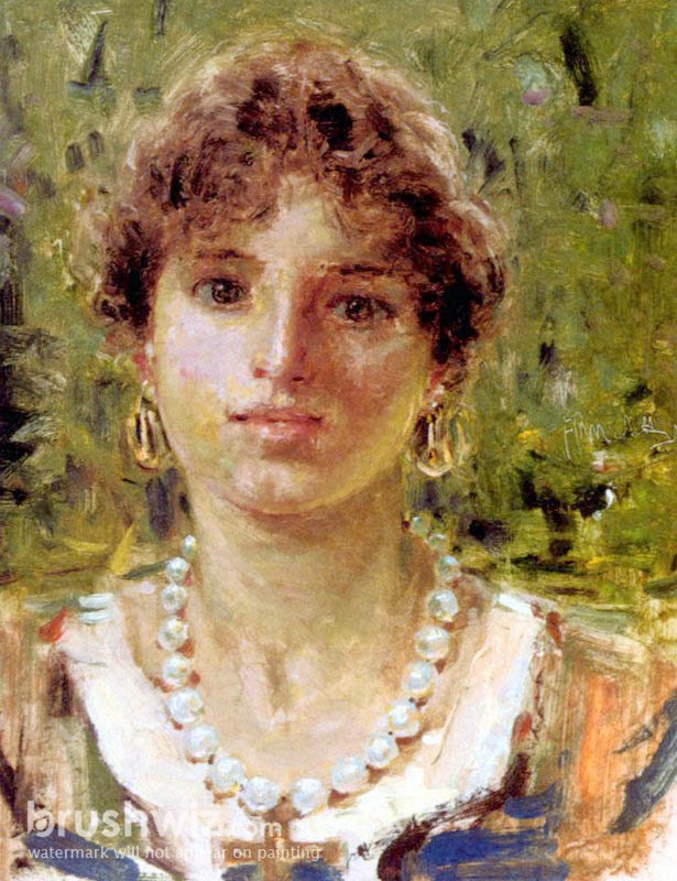 Portrait Of A Girl Wearing A Pearl Necklace by Francesco Paolo