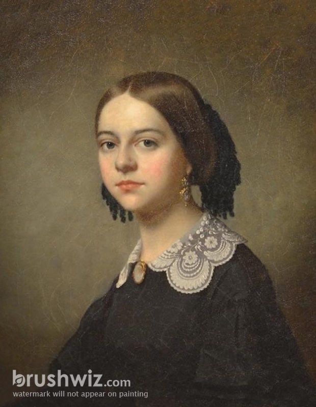 Woman in shop black dress painting