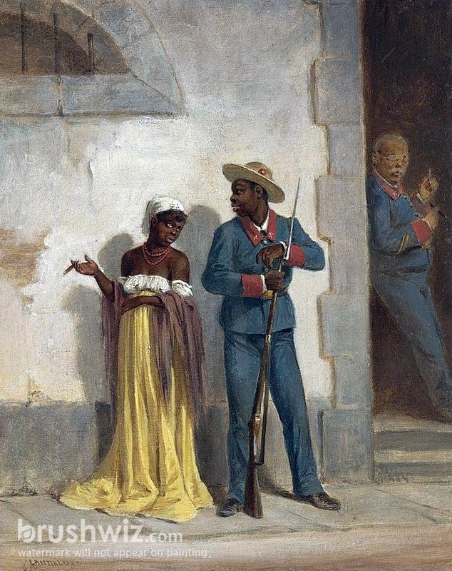 Soldier With Mulata by Victor Patricio De Landaluze - Oil Painting ...