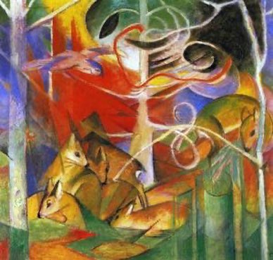 OverstockArt The Red Deer with Opulent Frame Oil Painting by deals Franz Marc