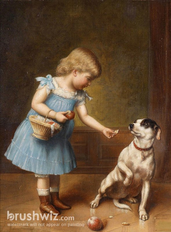 Oil painting-little girl hotsell and dog